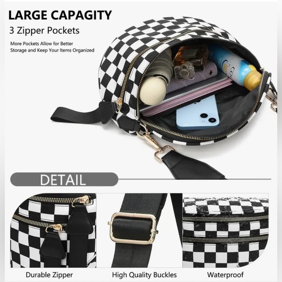 Checkered Black and White Women's Crossbody Bag - Picture 9 of 9